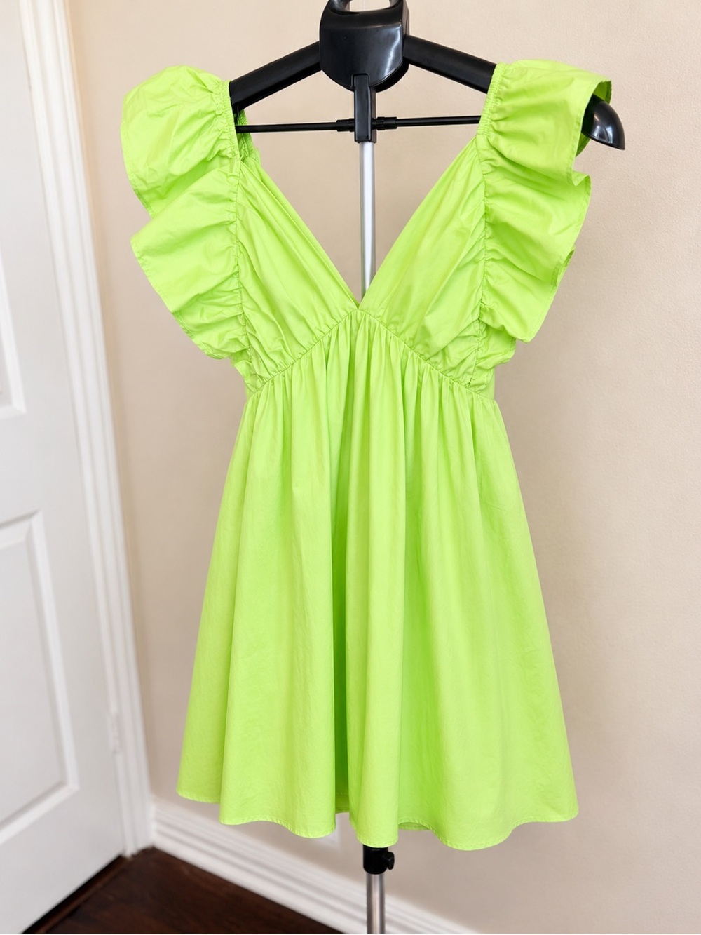 Neon Lime Ruffle V-Neck Mini Dress